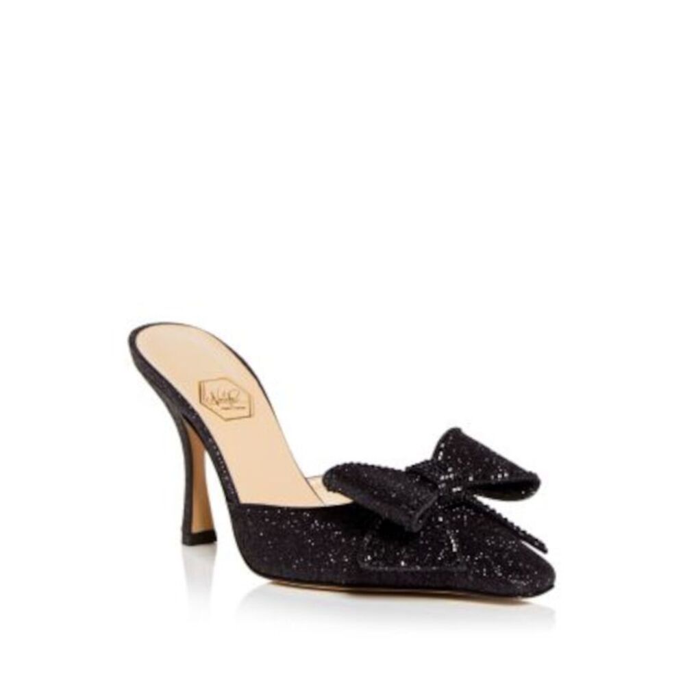 NALEBE Womens Black Dimante Toe Stiletto Slip On Heeled Mules Shoes 37